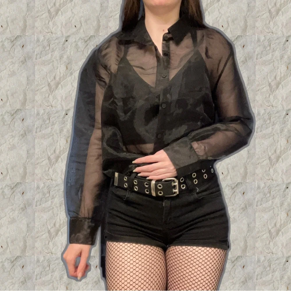 NEW BEAUTIFUL RARE GOTH BLACK MESH BUTTON UP TOP - Picture 3 of 16